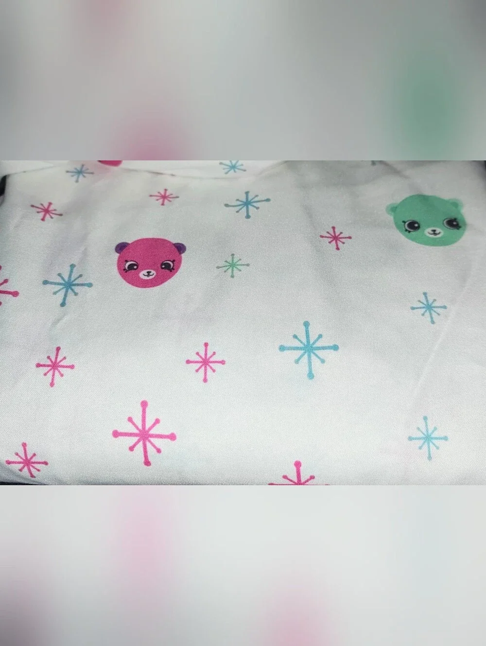 3pc Shopkins White w/ Pink & Teal Bear Faces and Blue Starbursts Twin Sheet Set